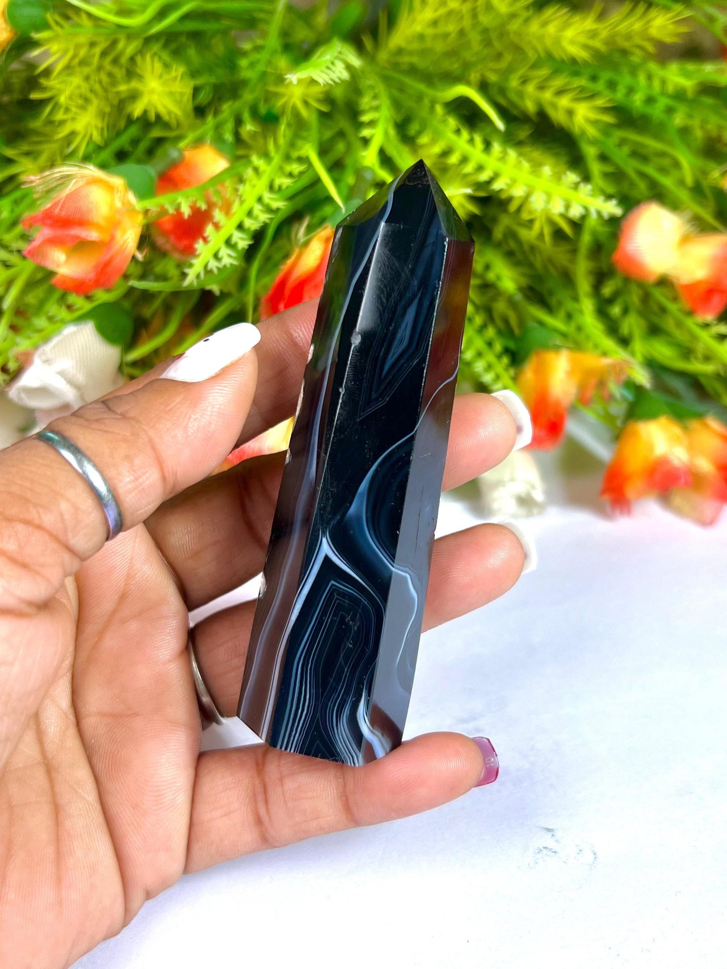 Black Sulemani Stone Tower Pencil Point Generator-Gemstone Pencil Crystal Tower Wand Stone Obelisk -Home Car Decor Decoration 3" To 4"