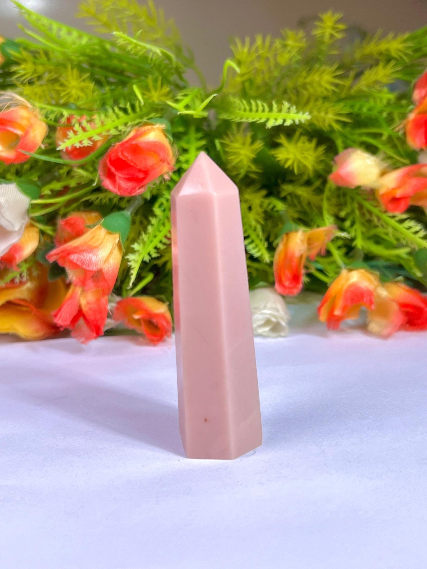 Pink Opal Stone Tower Pencil Point Generator-Gemstone Pencil Crystal Tower Wand Stone Obelisk -Home Car Decor Decoration 3" To 4"
