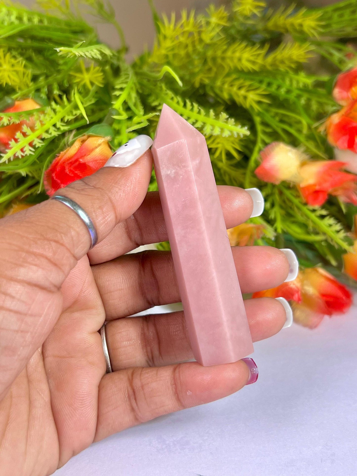 Pink Opal Stone Tower Pencil Point Generator-Gemstone Pencil Crystal Tower Wand Stone Obelisk -Home Car Decor Decoration 3" To 4"