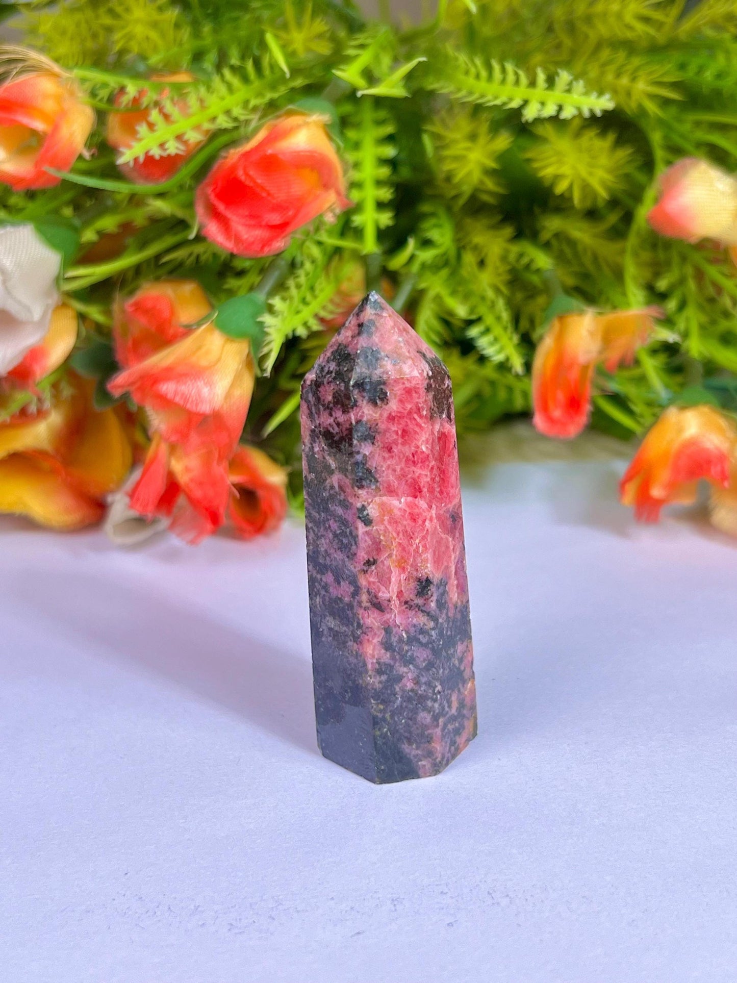 Rhodonite Stone Tower Pencil Point Generator-Gemstone Pencil Crystal Tower Wand Stone Obelisk -Home Car Decor Decoration 3" To 4"