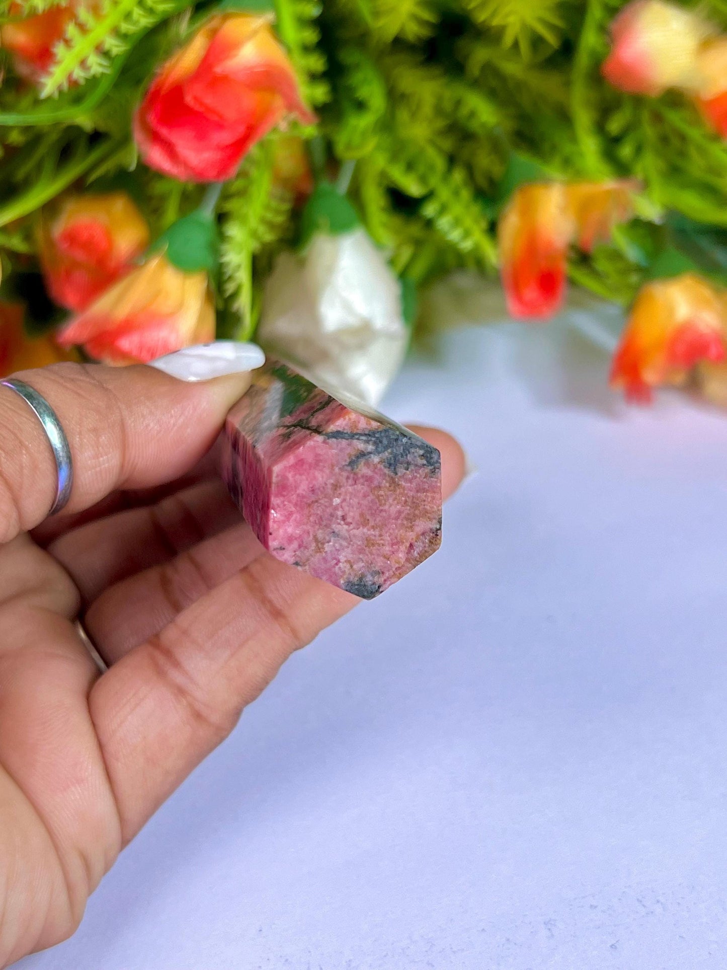 Rhodonite Stone Tower Pencil Point Generator-Gemstone Pencil Crystal Tower Wand Stone Obelisk -Home Car Decor Decoration 3" To 4"