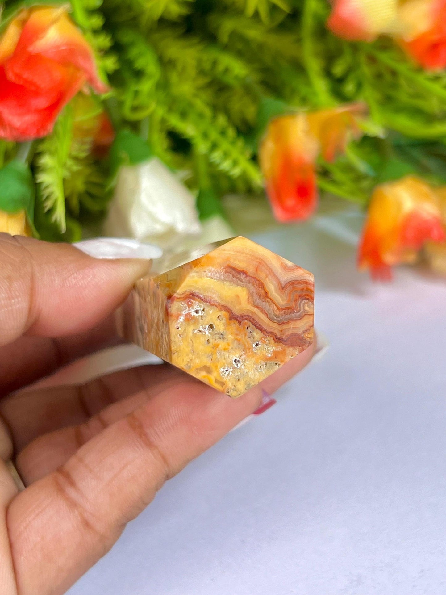 Crazy Lace Agate Stone Tower Pencil Point Generator-Gemstone Pencil Crystal Tower Wand Stone Obelisk -Home Car Decor Decoration 3" To 4"