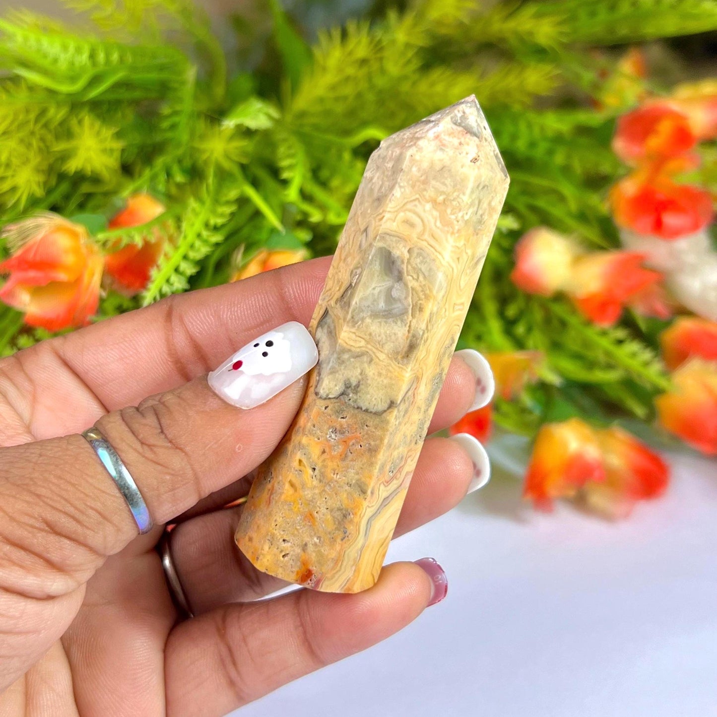 Crazy Lace Agate Stone Tower Pencil Point Generator-Gemstone Pencil Crystal Tower Wand Stone Obelisk -Home Car Decor Decoration 3" To 4"