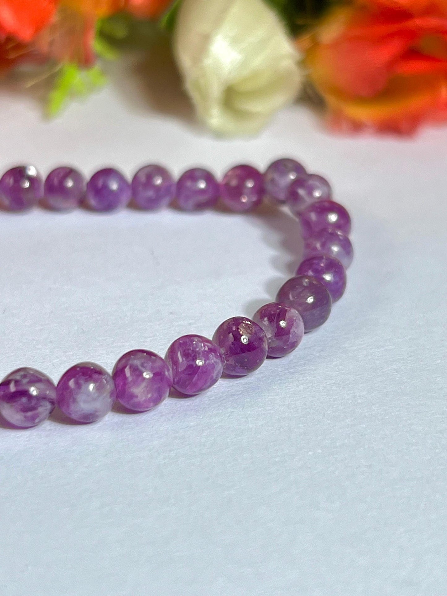 5.8 MM Red Purple Star Lepidolite Stone Bracelet l Stretchable Bracelet l Unisex Bracelet