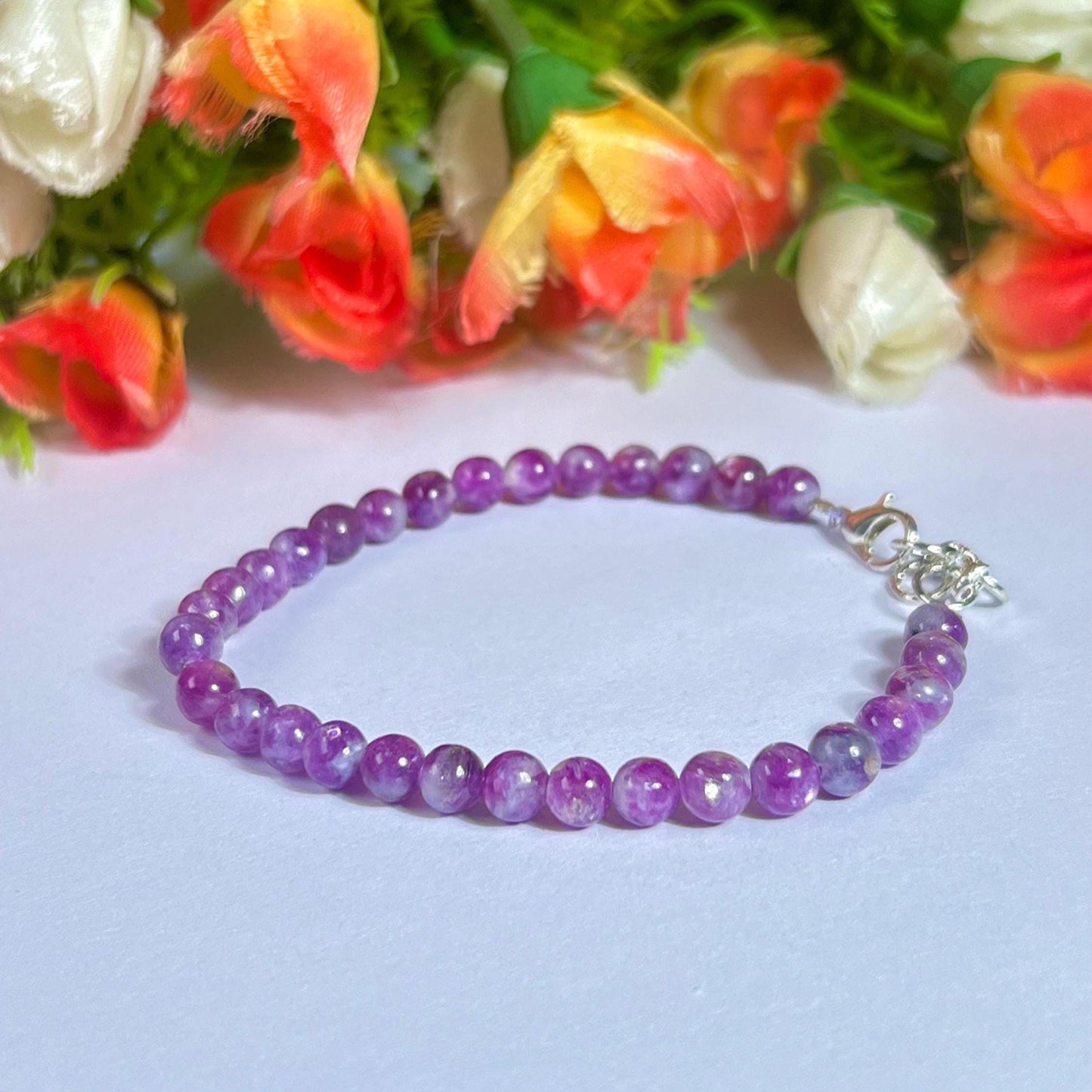 5.8 MM Red Purple Star Lepidolite Stone Bracelet l Stretchable Bracelet l Unisex Bracelet
