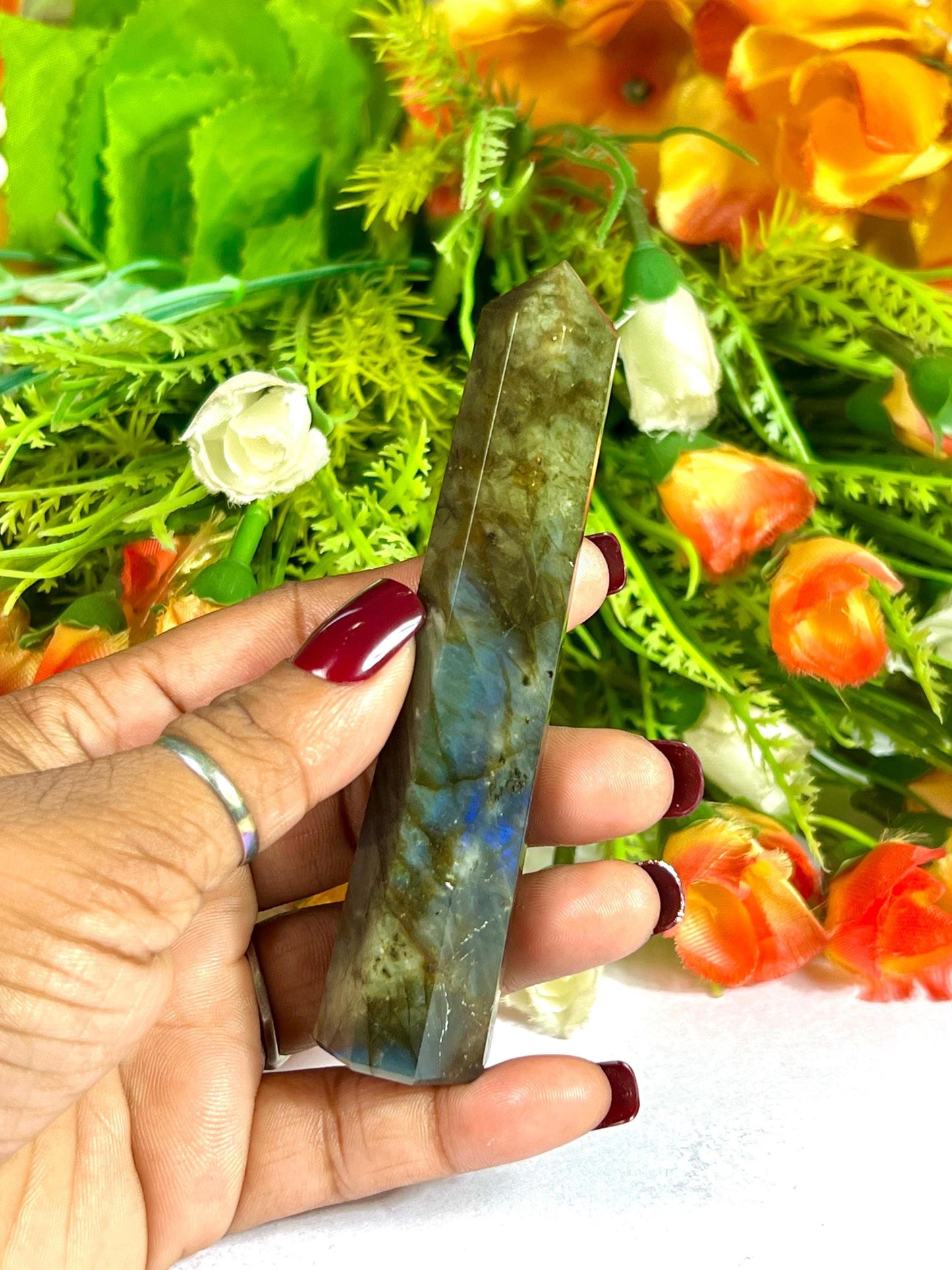 Labradorite Stone Tower Pencil Point Generator-Gemstone Pencil Crystal Tower Wand Stone Obelisk -Home Car Decor Decoration 3" To 4"