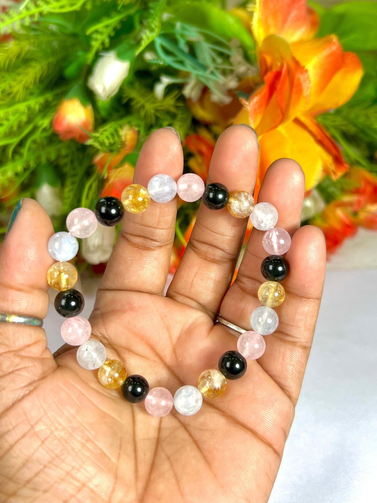 Scorpio Zodiac Sign Stone Bracelet Planet Mars Element Water Bracelet Aquamarine ,Citrine , Black Tourmaline, Rose Quartz Bracelet 8 mm