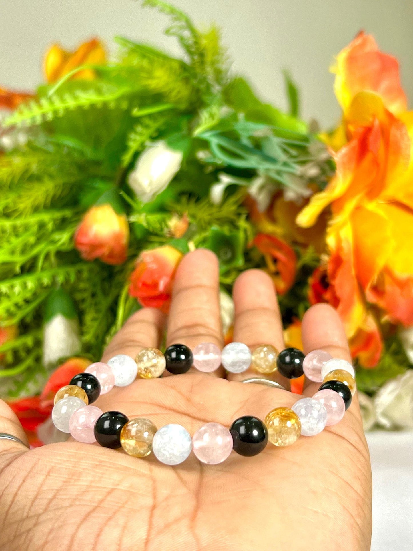 Scorpio Zodiac Sign Stone Bracelet Planet Mars Element Water Bracelet Aquamarine ,Citrine , Black Tourmaline, Rose Quartz Bracelet 8 mm