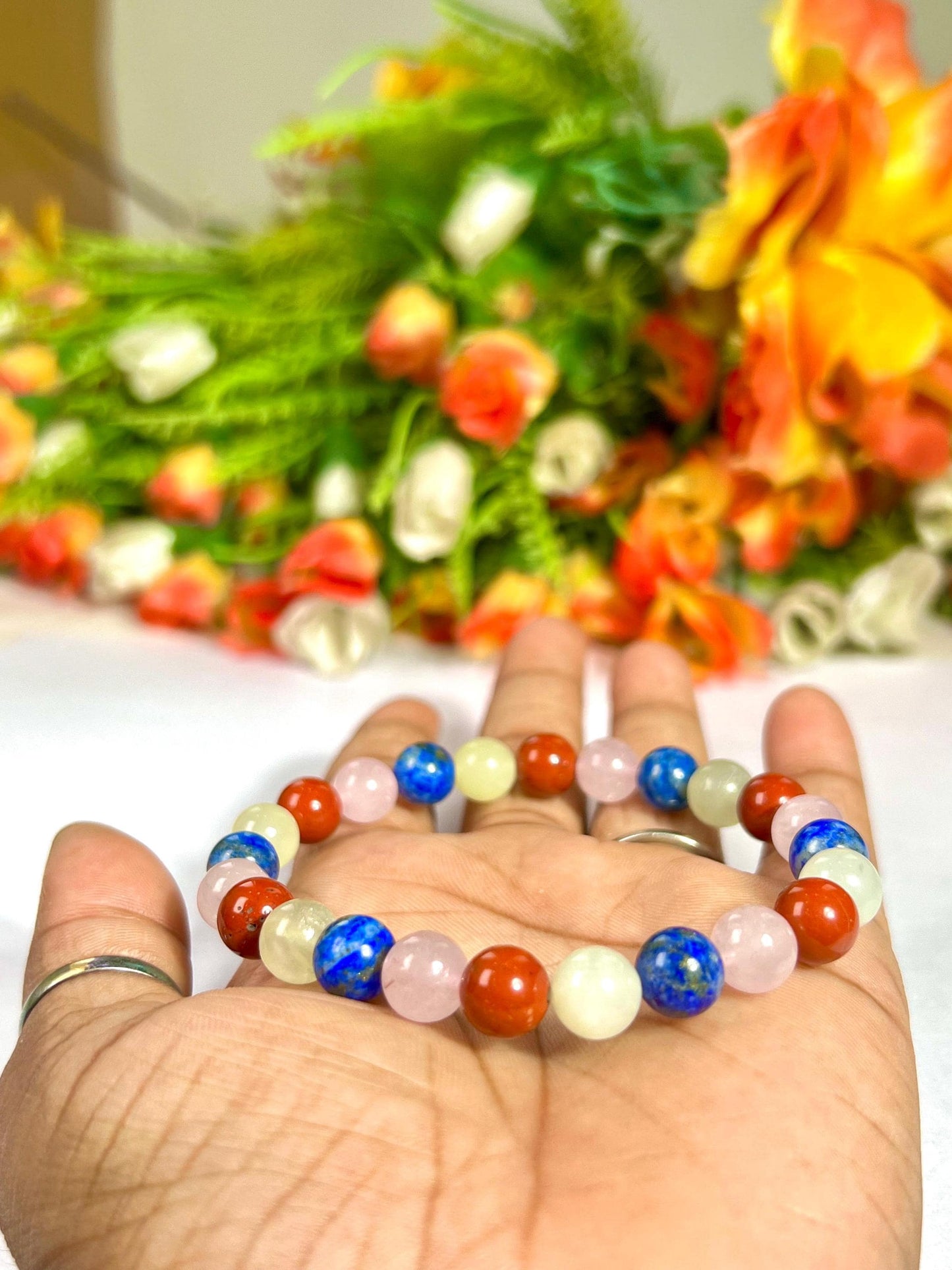 Taurus Zodiac Sign Stone Bracelet | Planet Venus Bracelet | Element Earth Bracelet | Red Jasper, Burma Jade, Lapis Lazuli,Rose Quartz