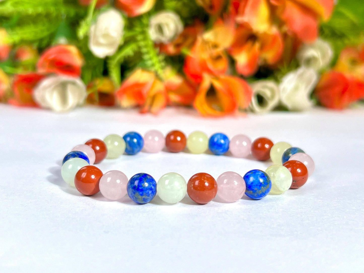 Taurus Zodiac Sign Stone Bracelet | Planet Venus Bracelet | Element Earth Bracelet | Red Jasper, Burma Jade, Lapis Lazuli,Rose Quartz