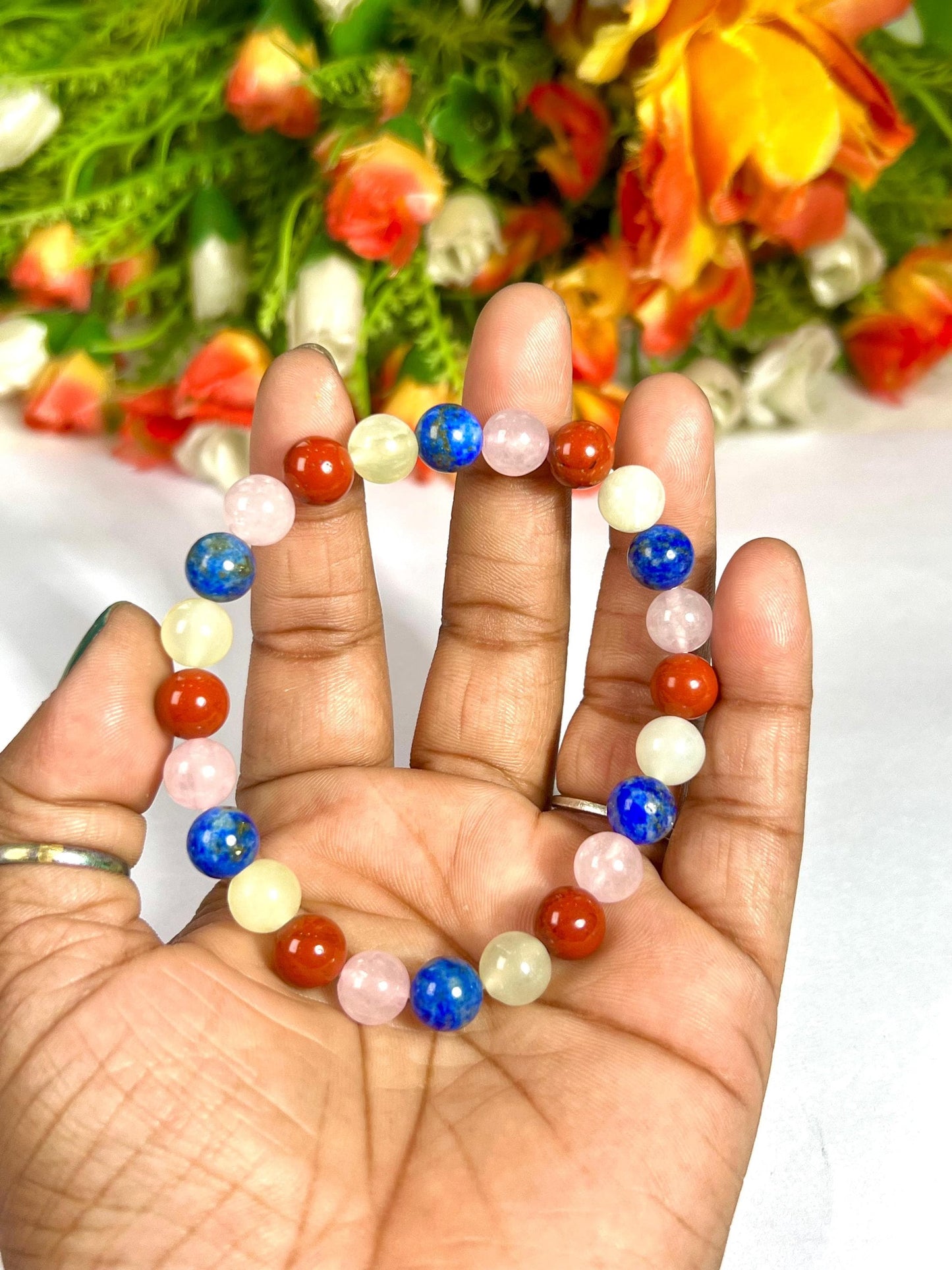 Taurus Zodiac Sign Stone Bracelet | Planet Venus Bracelet | Element Earth Bracelet | Red Jasper, Burma Jade, Lapis Lazuli,Rose Quartz