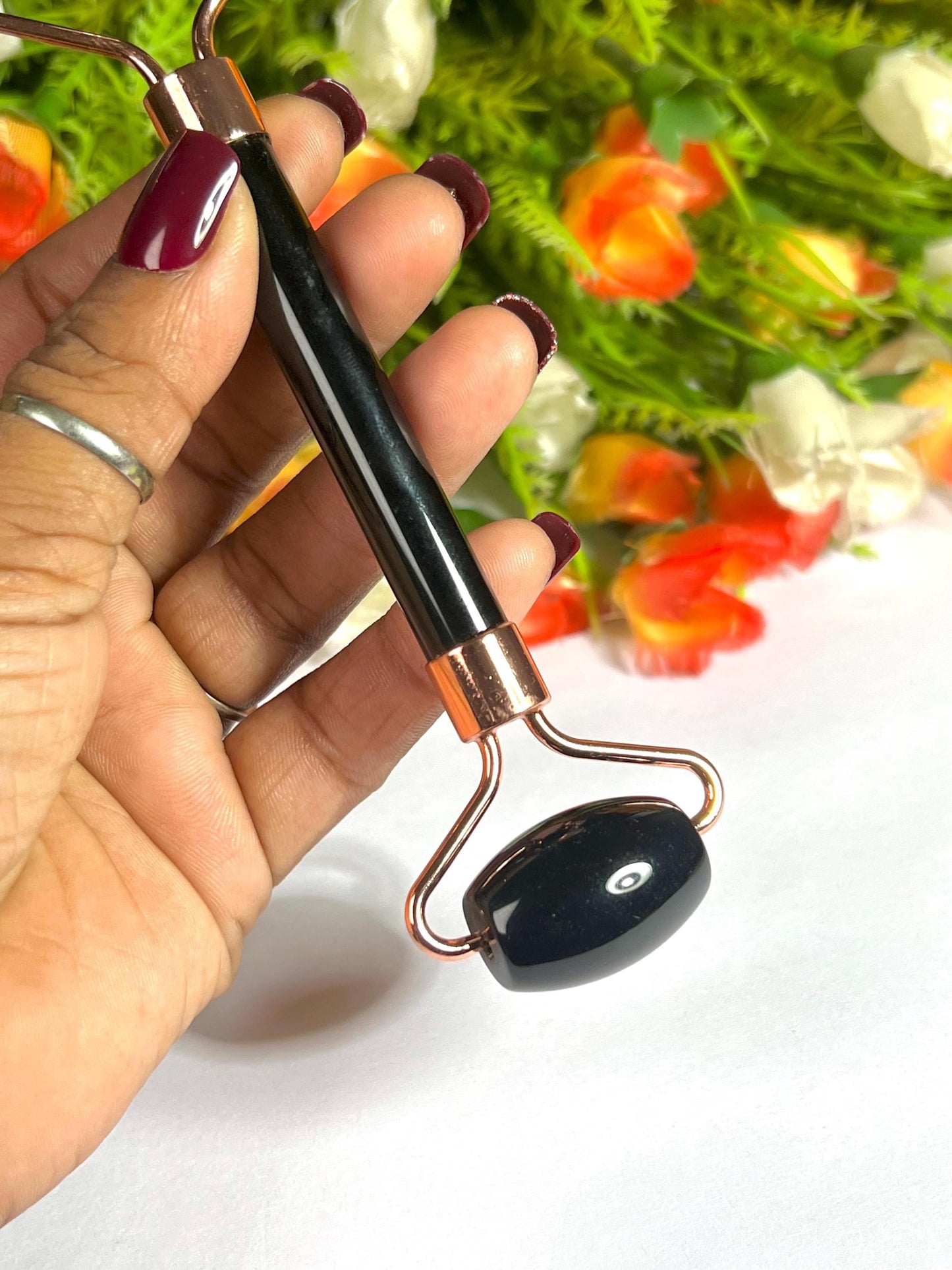 Black Obsidian Crystal Stone Face Massager Roller AAAA ++++ with Gift Box