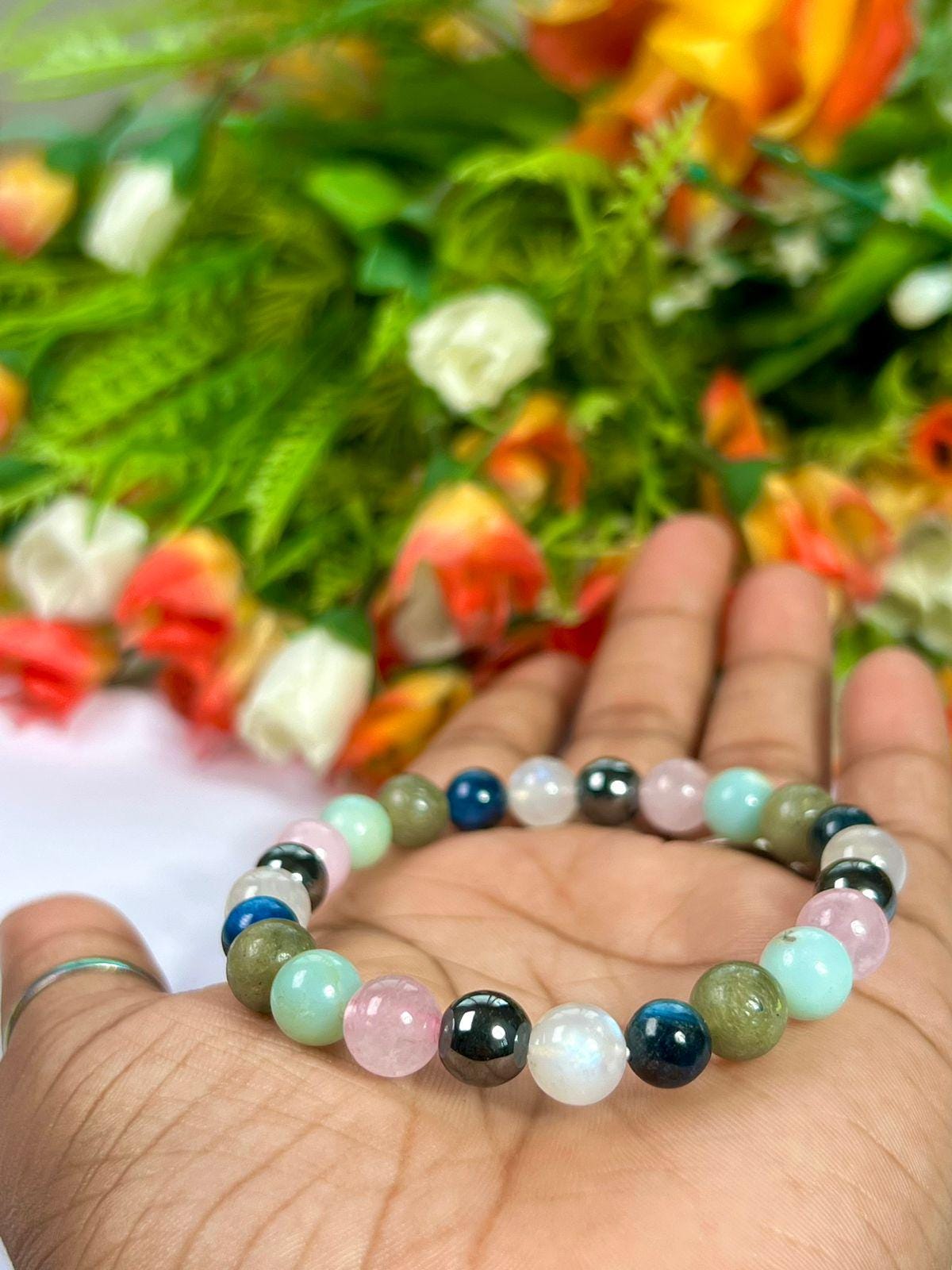 Wish Come True labradorite, Blue Kyanite, Rainbow Moonstone, Hematite, Rose Quartz, Amazonite Stone 8 MM Beads Bracelet