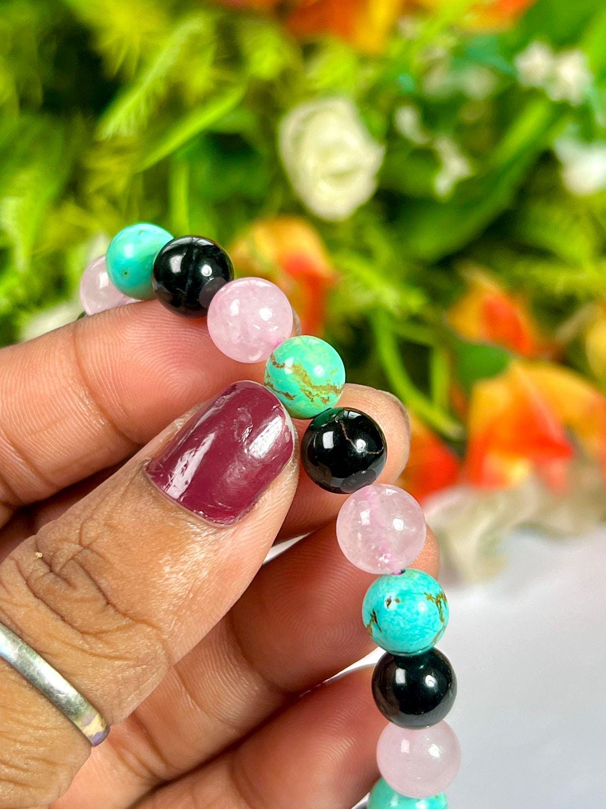 For Auntie, Aunty Bracelet l Rose Quartz, Howlite Turquoise, Black Tourmaline, Stone 8 MM Beads Bracelet