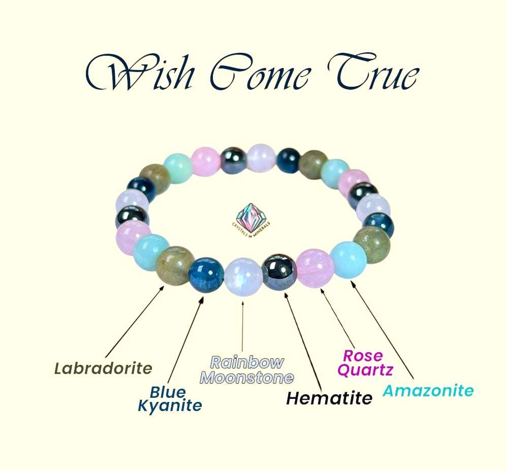 Wish Come True labradorite, Blue Kyanite, Rainbow Moonstone, Hematite, Rose Quartz, Amazonite Stone 8 MM Beads Bracelet