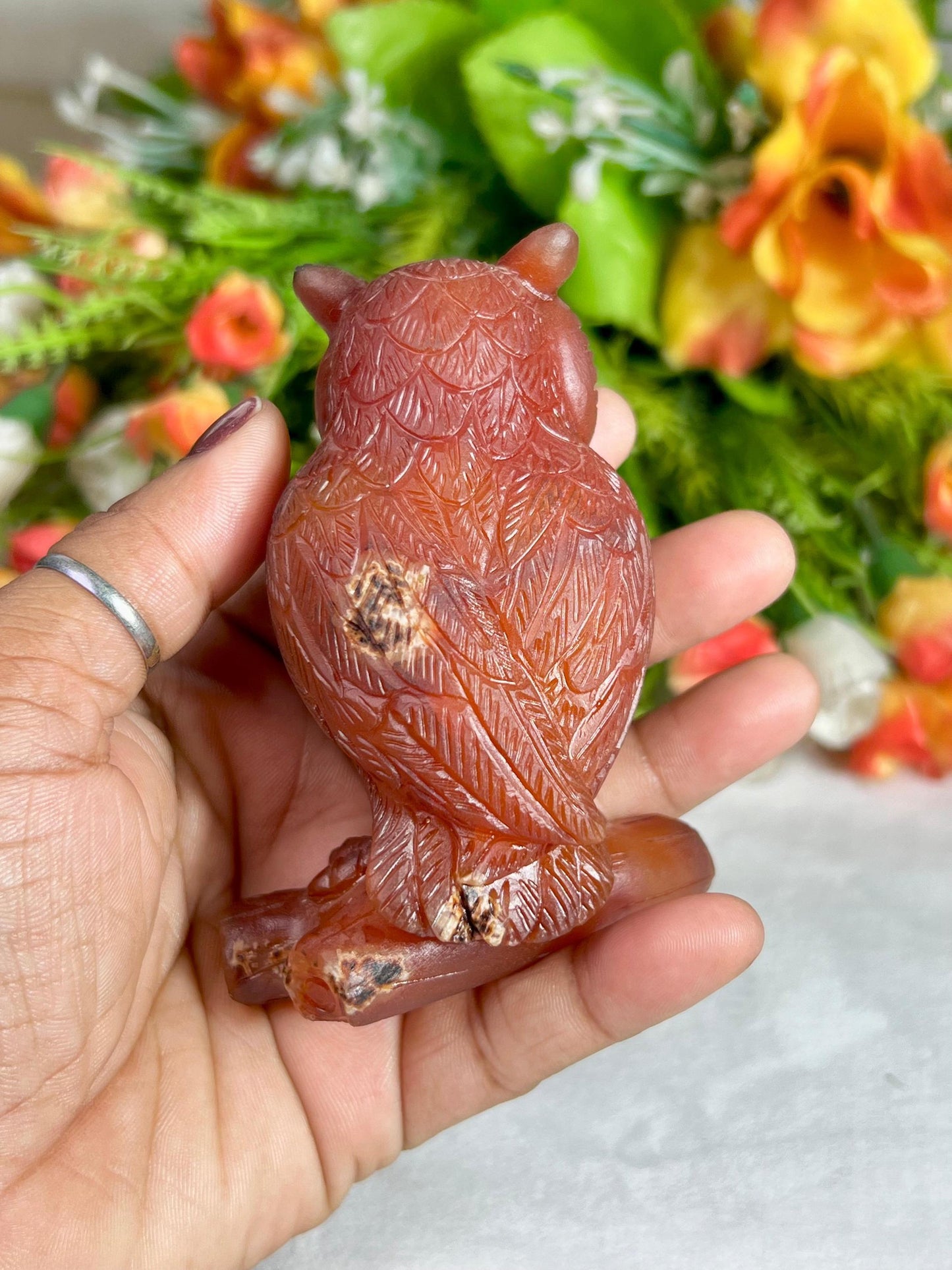 Beautiful Carnelian Stone Carving Owl Bird - Healing Crystal - Home Decoration - Reiki Healing - Gift for All 212 Gram