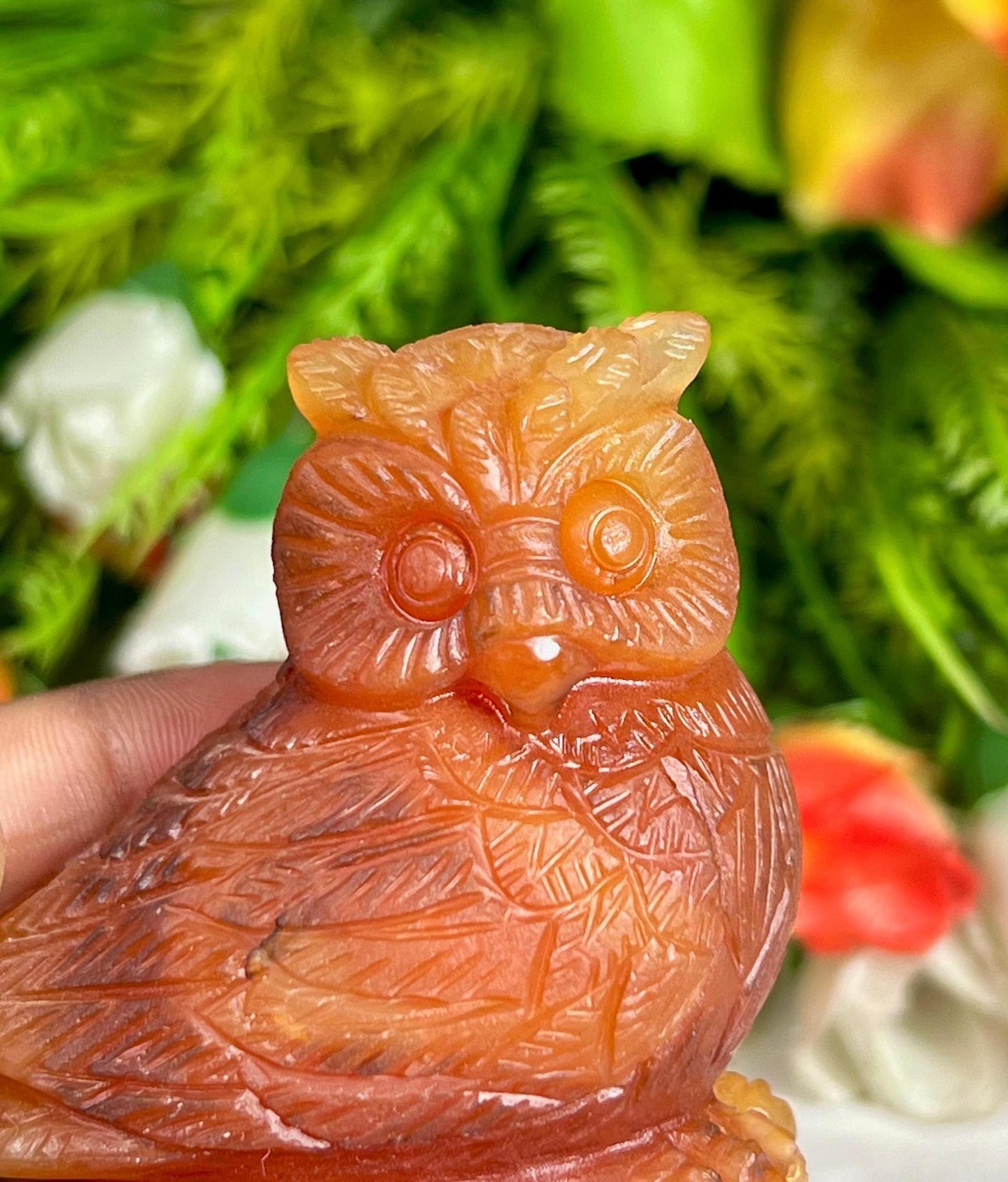Beautiful Carnelian Stone Carving Owl Bird - Healing Crystal - Home Decoration - Reiki Healing - Gift for All 143 Gram