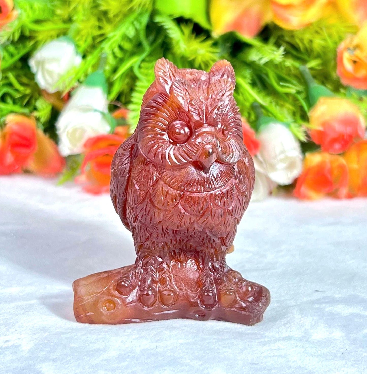Carnelian Stone Owl - Healing Crystal - Home Decoration - Reiki Healing - Gift for All 129 Gram