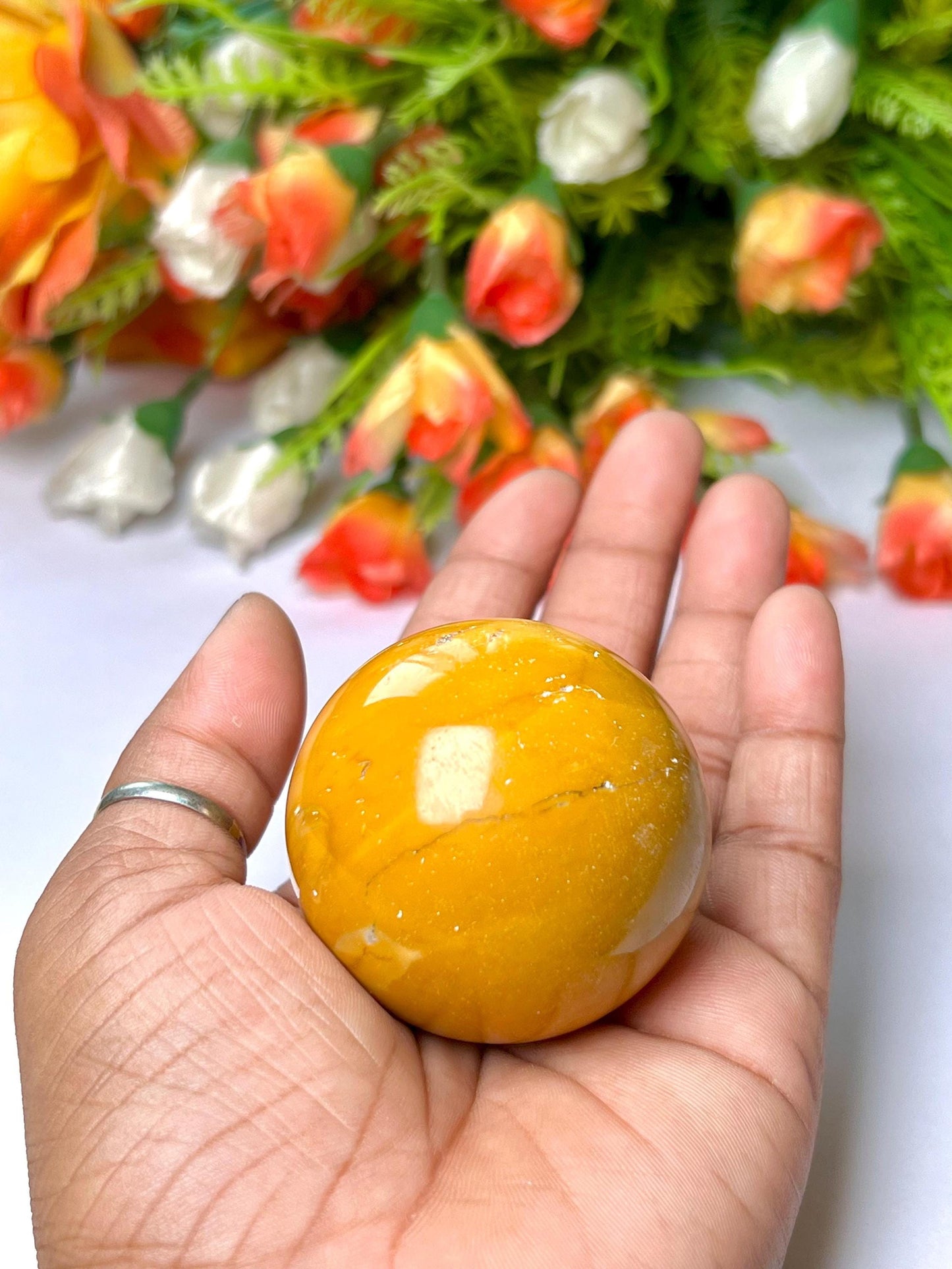 Yellow Jasper Stone Sphere 45 MM Crystal Ball Orb Pocket Stone Meditation Space Crystal Grid With wooden Stand