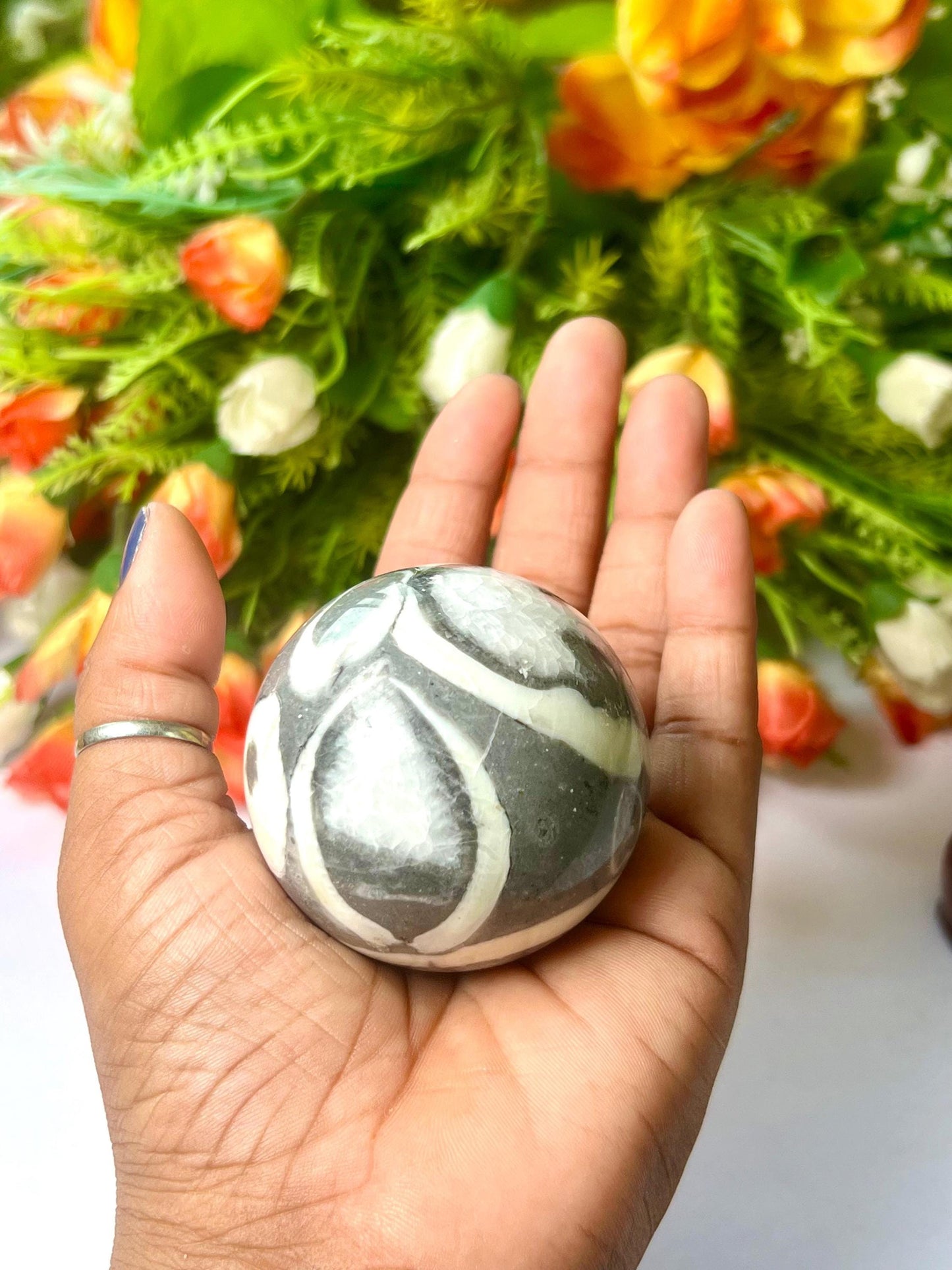 Thousand Eye Jasper Stone Sphere 45 MM Crystal Ball Orb Pocket Stone Meditation Space Crystal Grid With wooden Stand