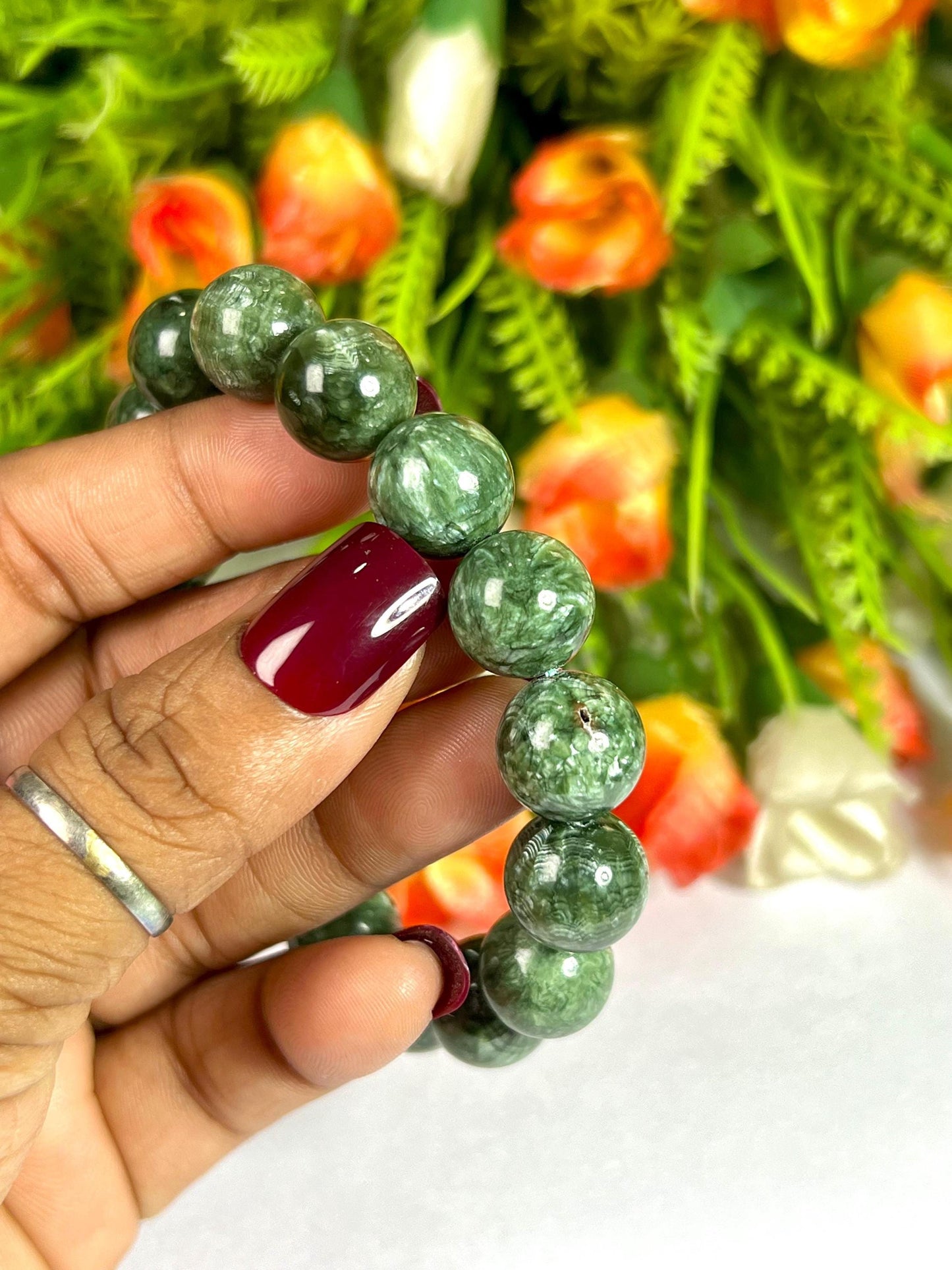 12 MM Seraphinite Stone Bracelet l Stretchable Bracelet l Unisex Bracelet
