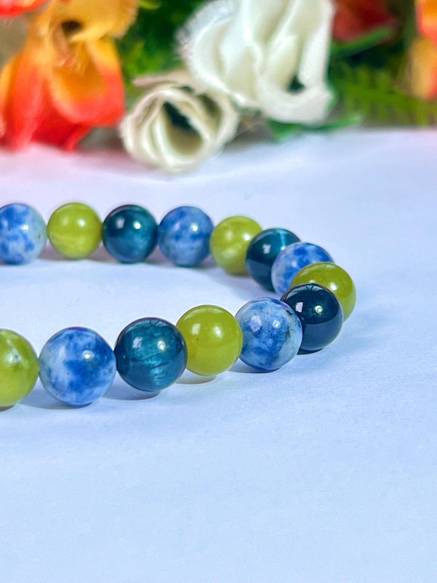 For Husband Bracelet l Sodalite , Healerite , Blue Tiger Eye Stone 8 MM Beads Bracelet
