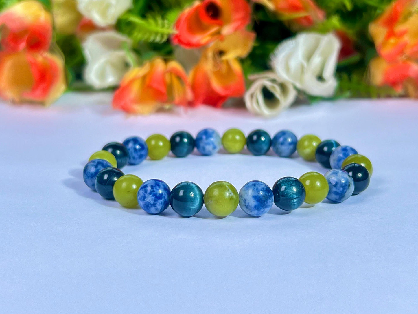 For Husband Bracelet l Sodalite , Healerite , Blue Tiger Eye Stone 8 MM Beads Bracelet