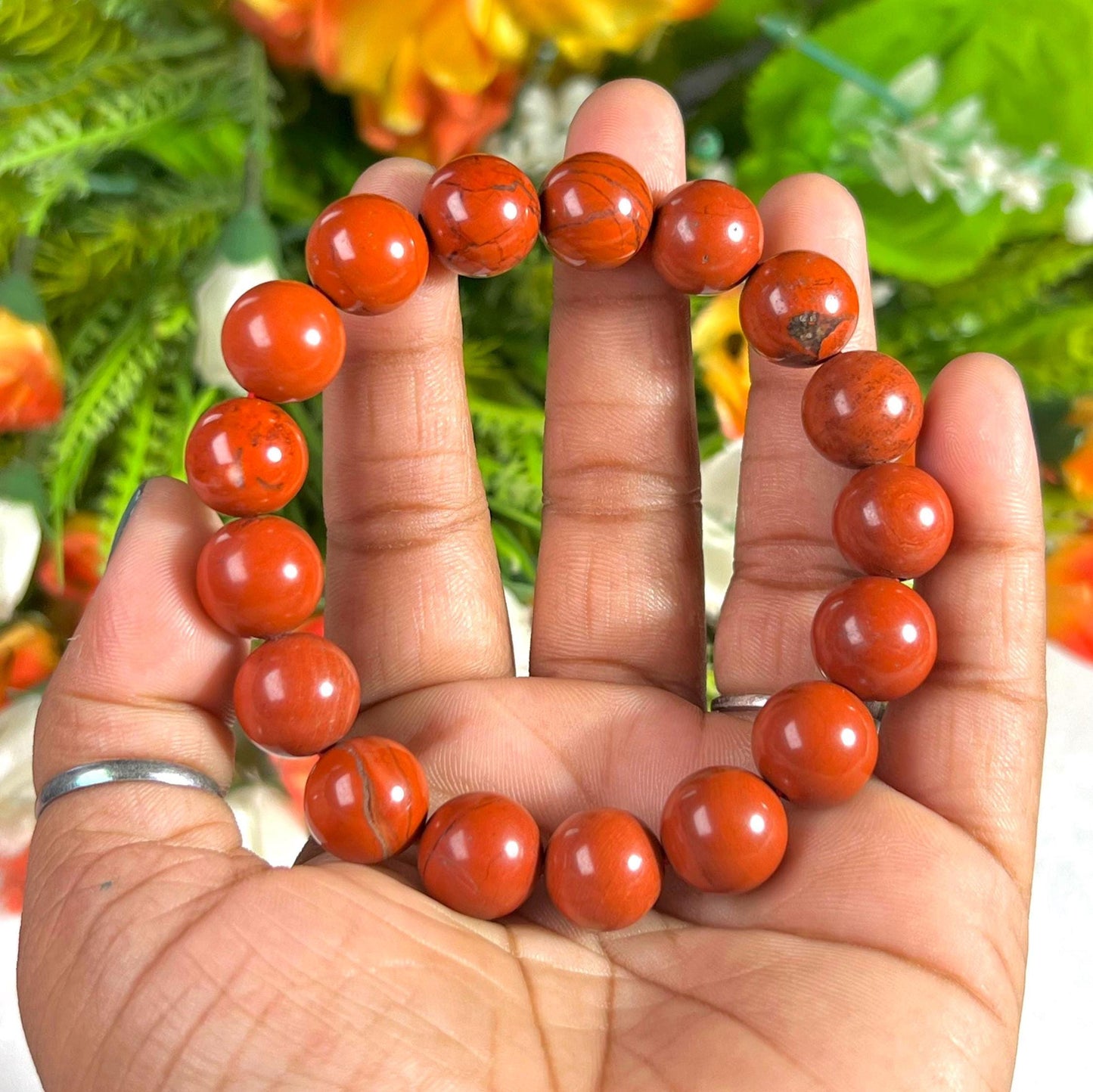 12 MM Red Jasper Stone Bracelet l Stretchable Bracelet l Unisex Bracelet