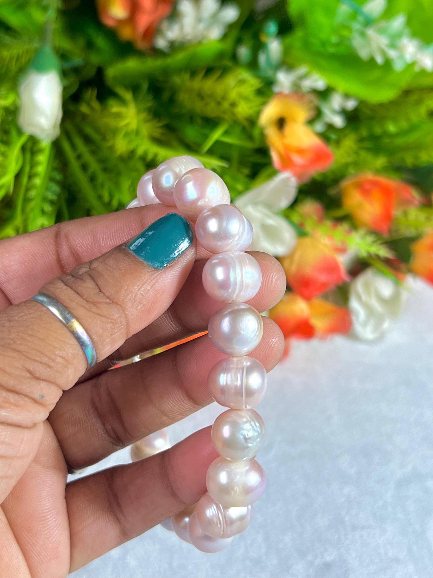 10 MM Pearl Stone Bracelet l Adjustable Bracelet l Unisex Bracelet