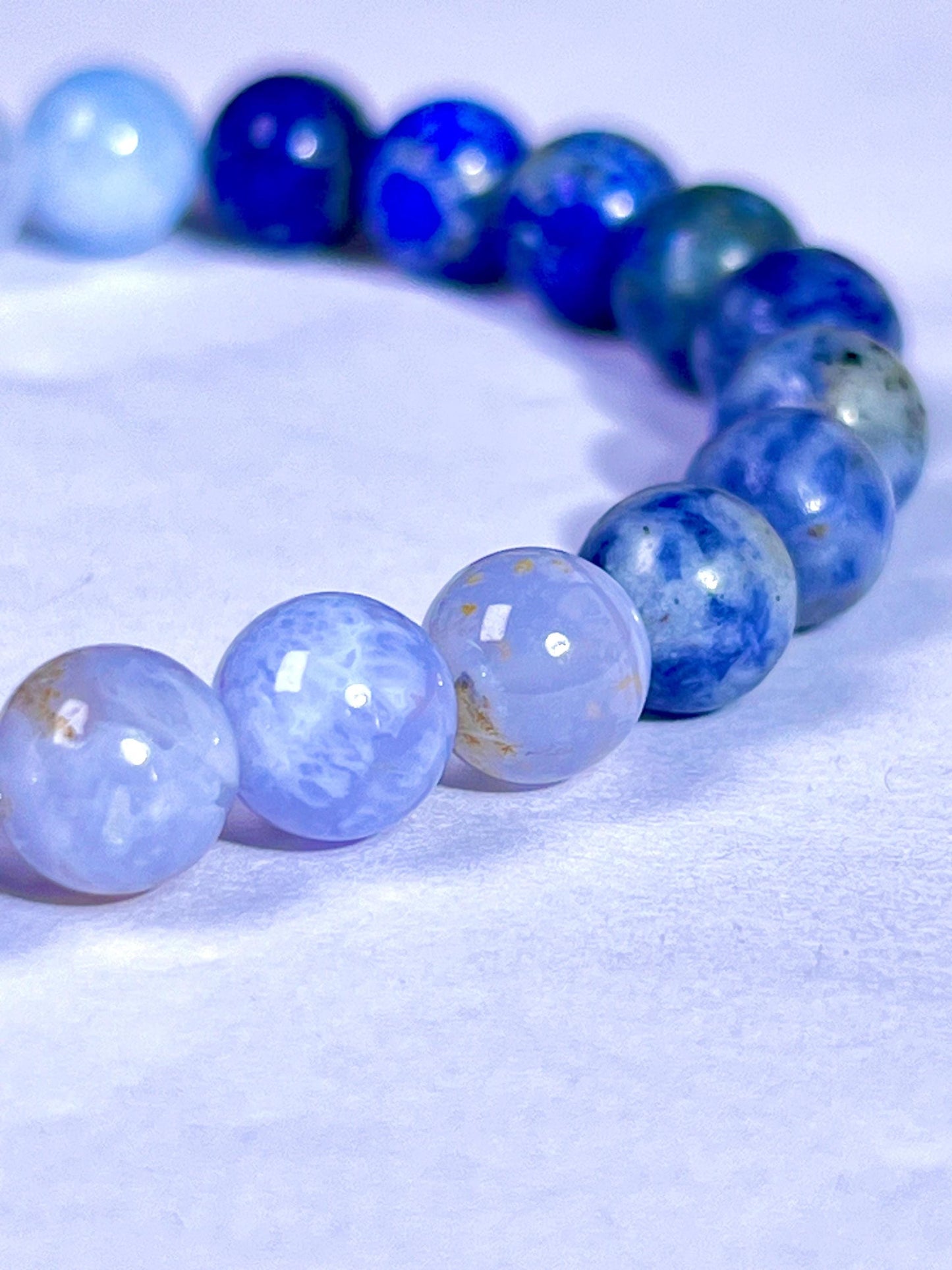 Throat Chakra Stone Bracelet Amethyst,Blue Aventurine,Blue Lace Agate,Sodalite,Lapis Lazuli,Aquamarine 8 MM Beads Bracelet