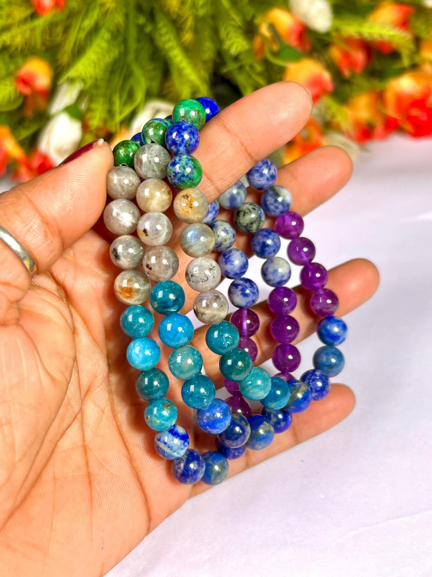 Third Eye Chakra Stone Bracelet Labradorite, Blue Apatite, Lapis Lazuli, Amethyst, Sodalite, Azurite 8 MM Beads Bracelet