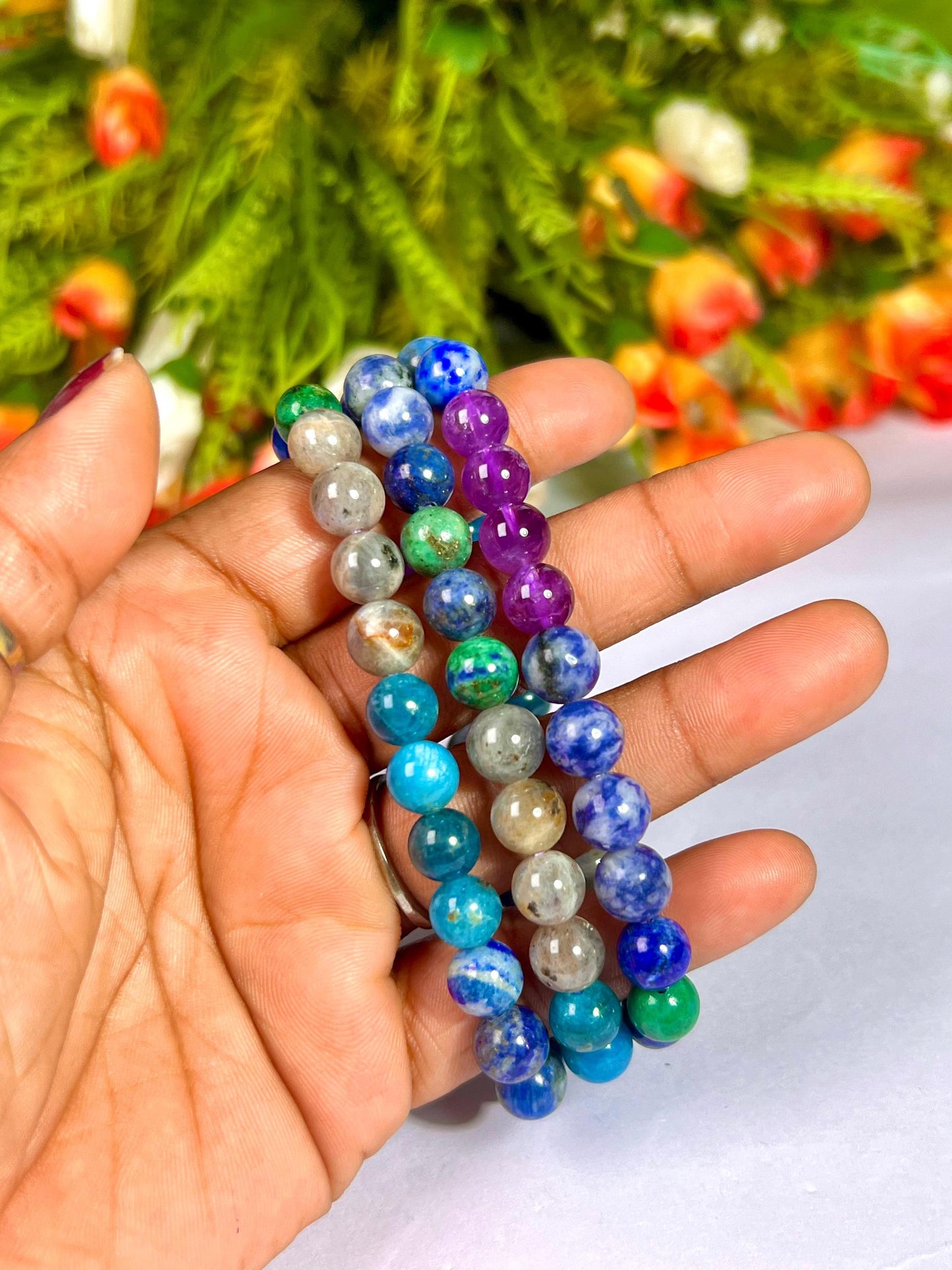 Third Eye Chakra Stone Bracelet Labradorite, Blue Apatite, Lapis Lazuli, Amethyst, Sodalite, Azurite 8 MM Beads Bracelet