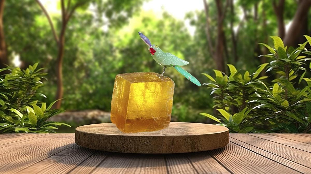 Beautiful Green Aventurine Parrot Bird On Honey Cubic Calcite - Healing Crystal - Home Decoration - Reiki Healing - Gift for All