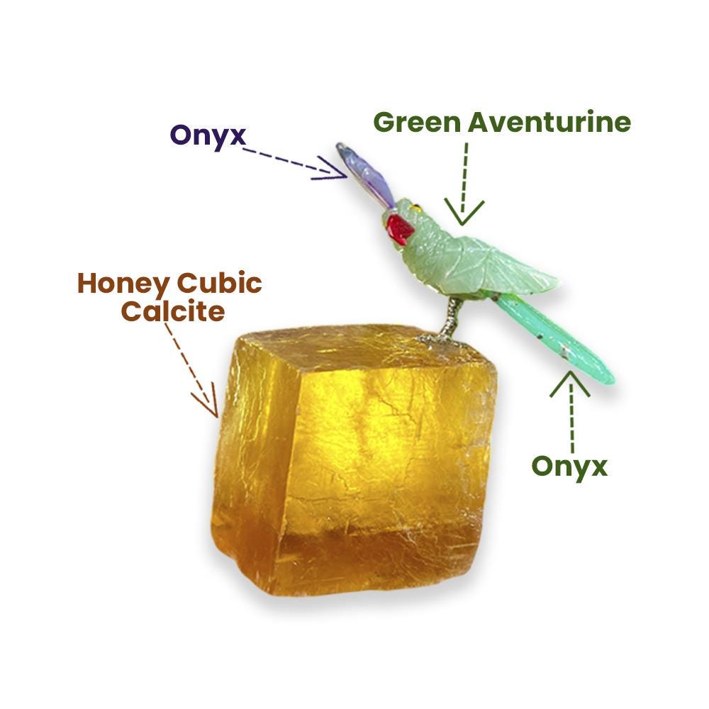 Beautiful Green Aventurine Parrot Bird On Honey Cubic Calcite - Healing Crystal - Home Decoration - Reiki Healing - Gift for All