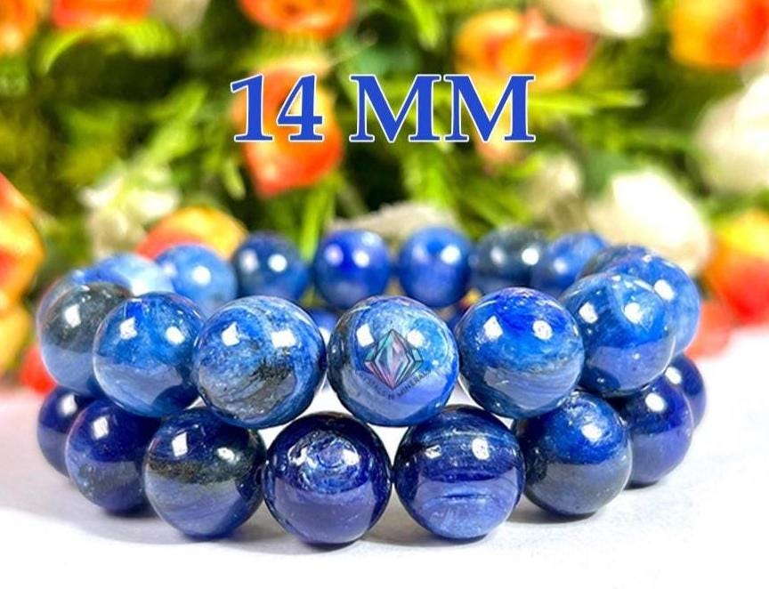 14 MM Blue Kyanite Stone Bracelet l Stretchable Bracelet l Unisex Bracelet