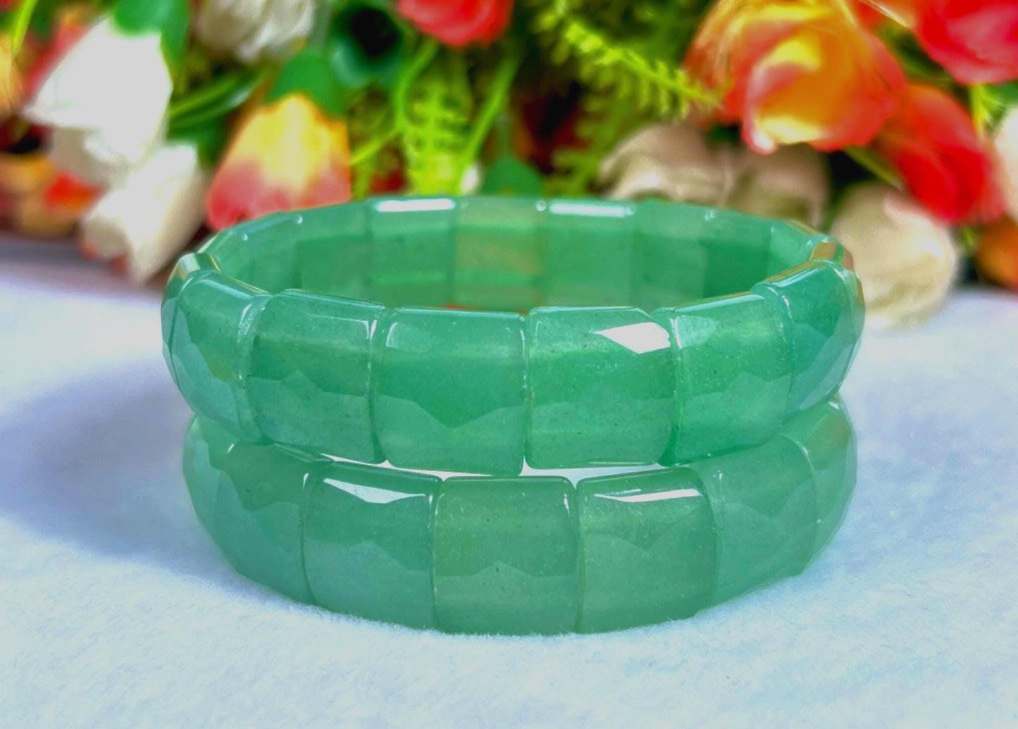 15 MM Green Aventurine Stone Bracelet l Stretchable Bracelet