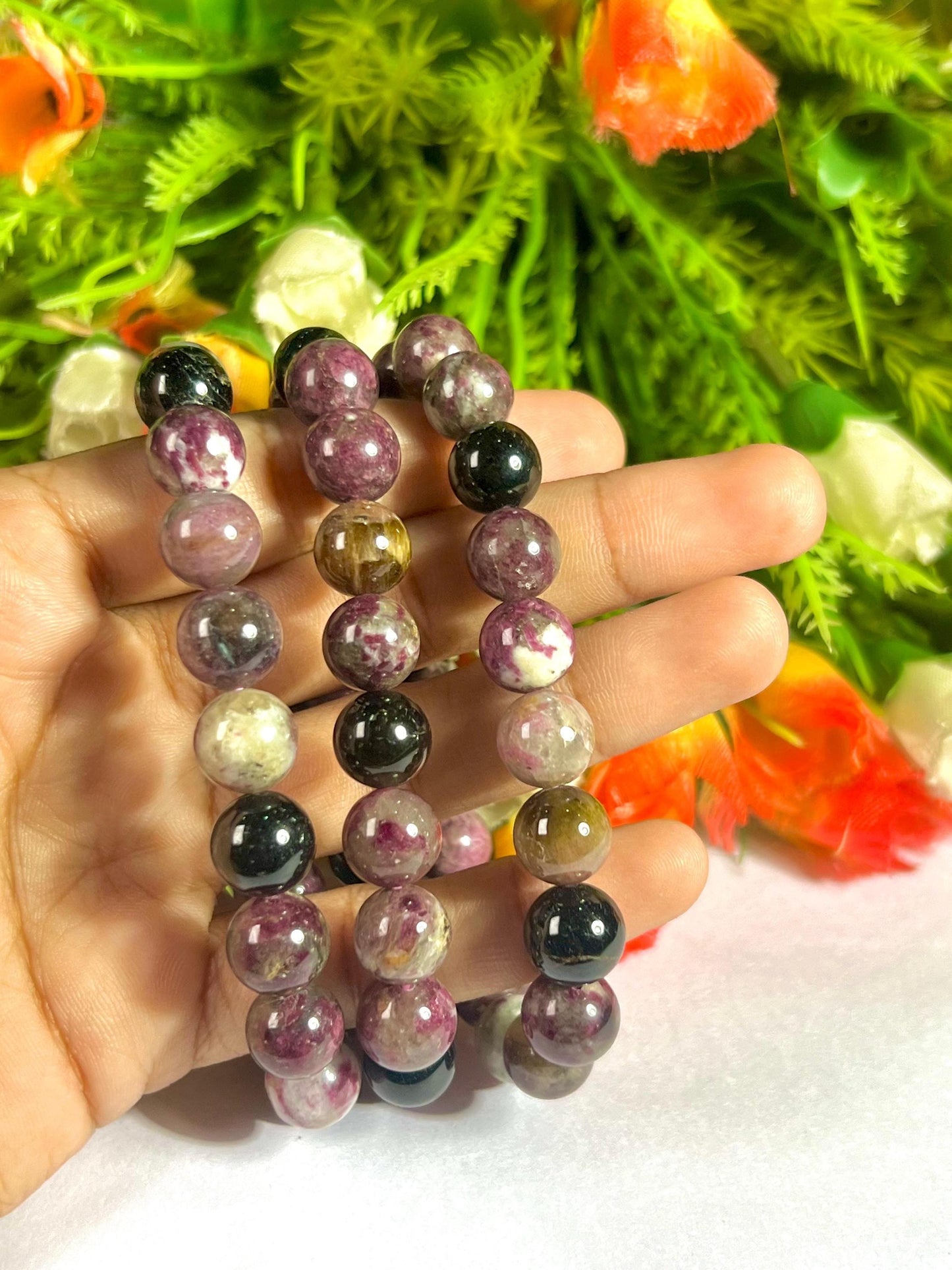 10 MM Watermelon Tourmaline Stone Bracelet l Stretchable Bracelet l Unisex Bracelet