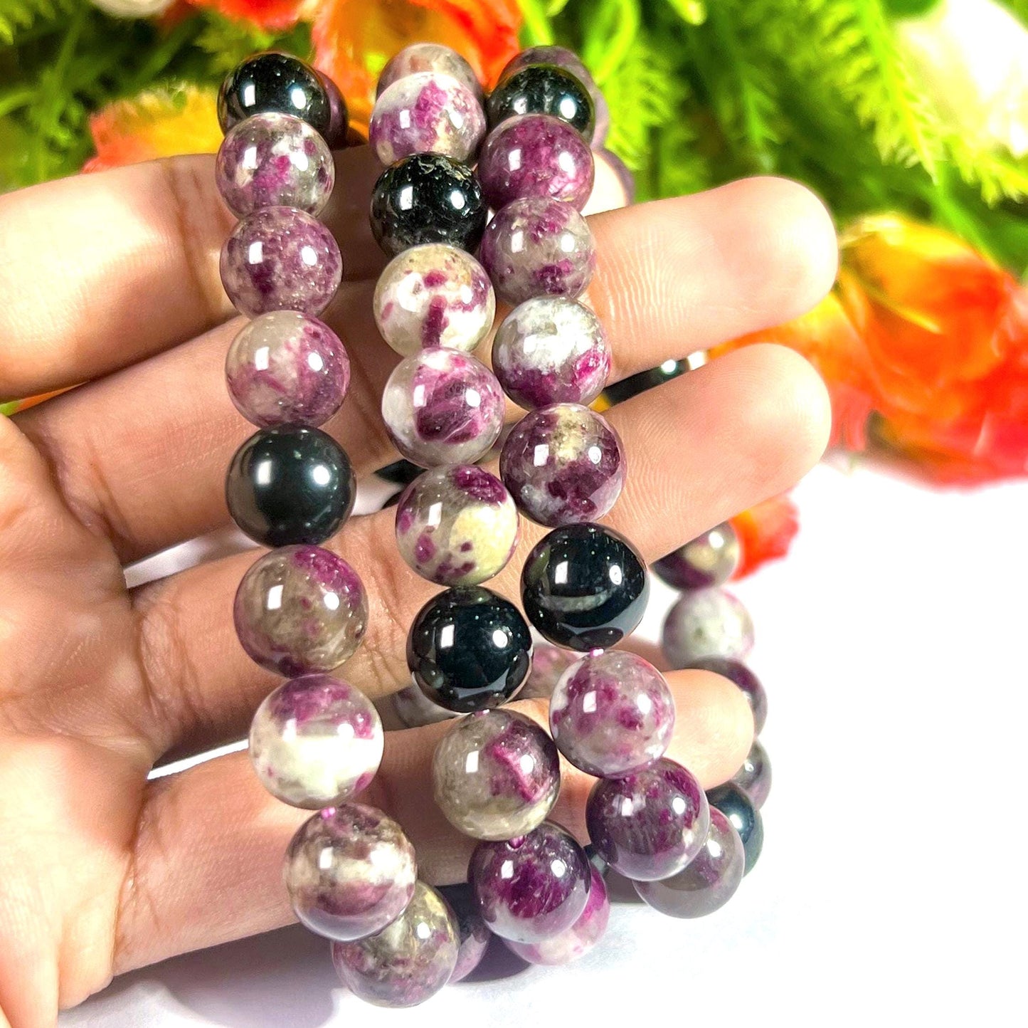 10 MM Watermelon Tourmaline Stone Bracelet l Stretchable Bracelet l Unisex Bracelet
