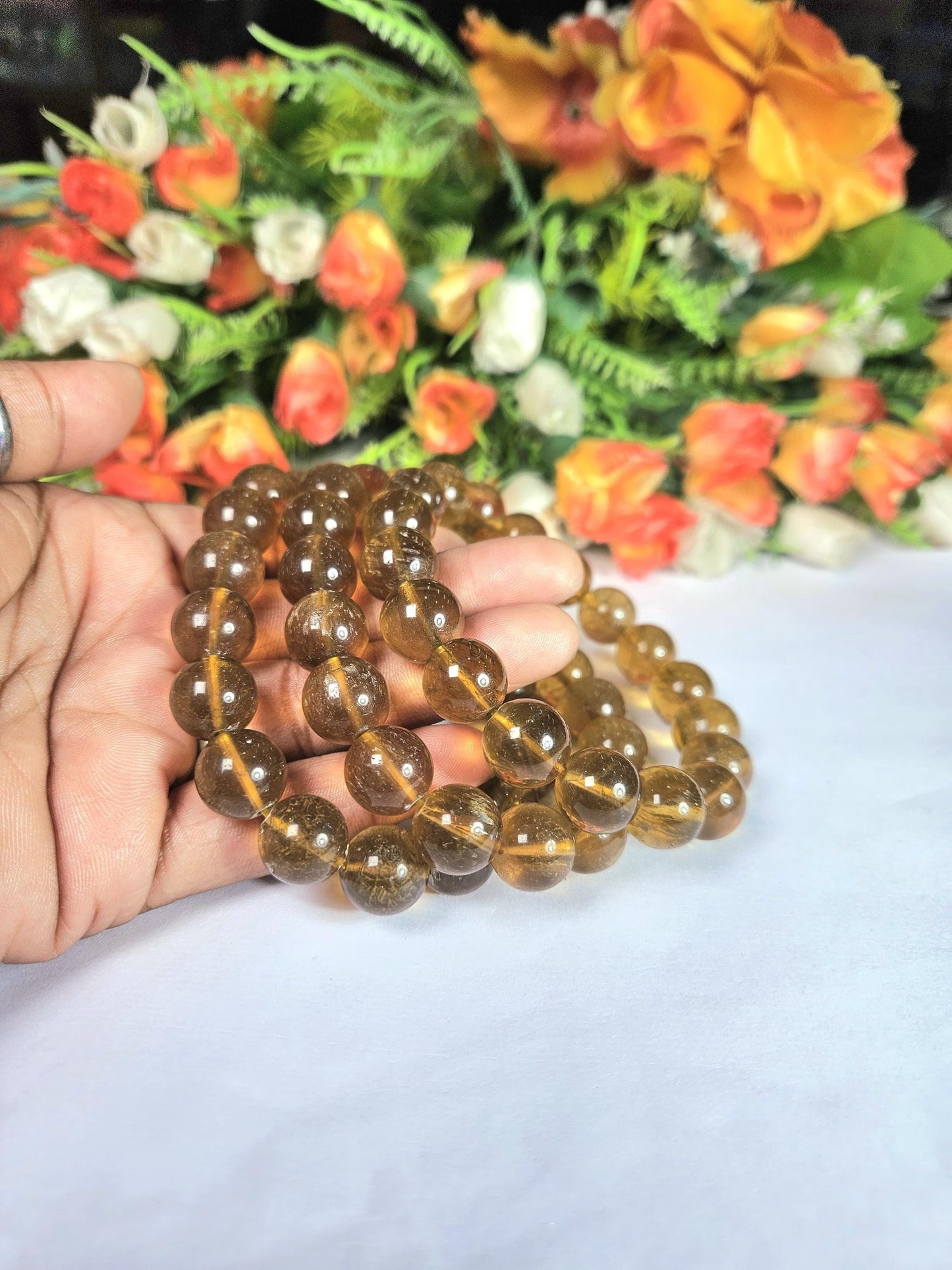 12 MM Yellow Fluorite Stone Bracelet l Stretchable Bracelet l Unisex Bracelet