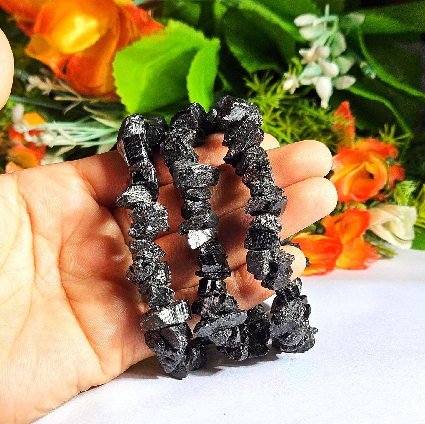 Black Tourmaline Natural Nugget Shape Stone Bracelet| Grounding & Protection Bracelet| Protection Talisman| Strength| Calming Stones