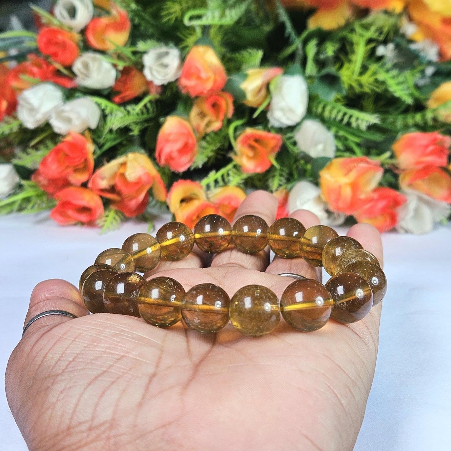 12 MM Yellow Fluorite Stone Bracelet l Stretchable Bracelet l Unisex Bracelet