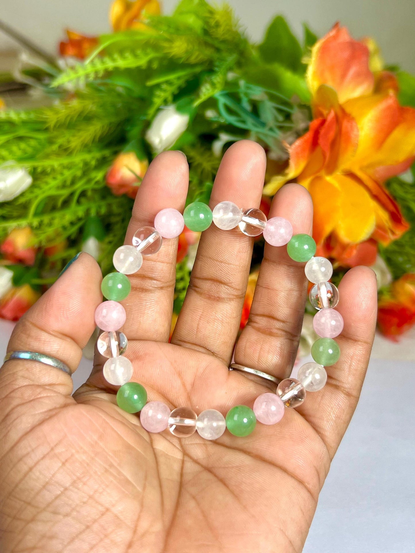 Cancer Zodiac Sign Stone Bracelet Planet Moon Bracelet Element Water Bracelet Moonstone, G Aventurine, Rose Quartz, H Crystal Bracelet 8 mm