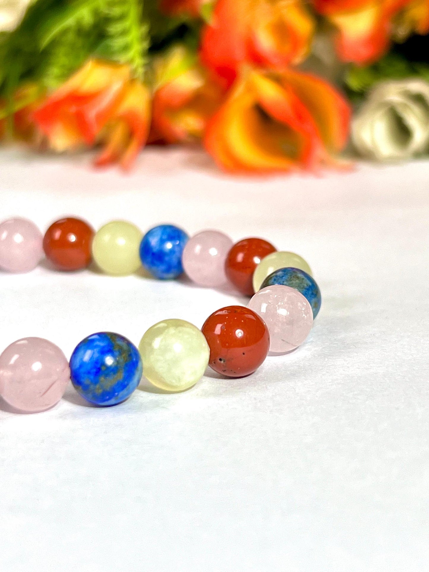 Taurus Zodiac Sign Stone Bracelet | Planet Venus Bracelet | Element Earth Bracelet | Red Jasper, Burma Jade, Lapis Lazuli,Rose Quartz