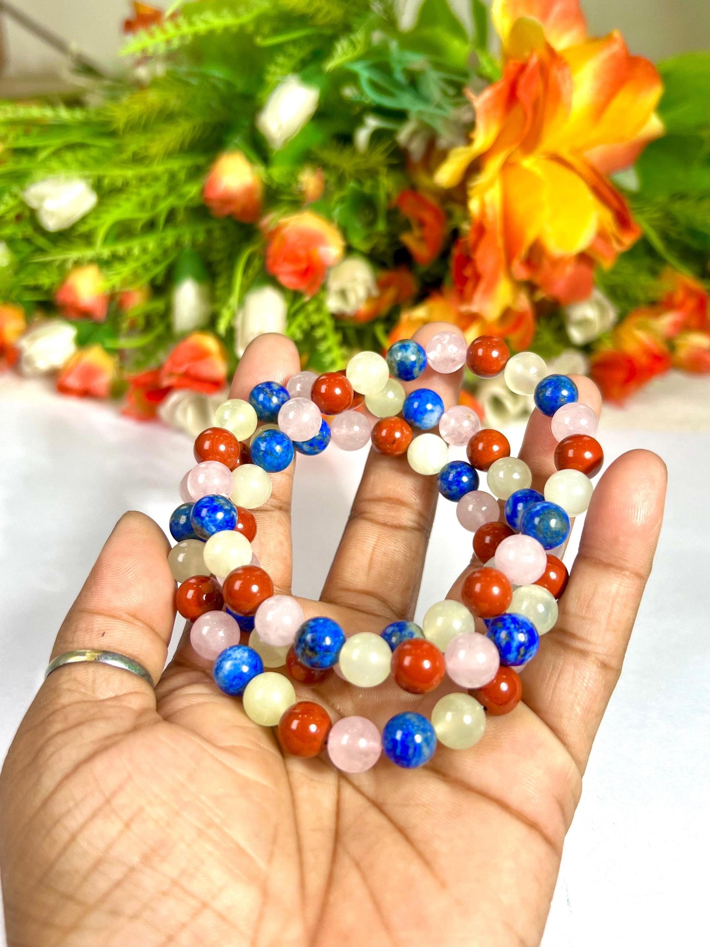 Taurus Zodiac Sign Stone Bracelet | Planet Venus Bracelet | Element Earth Bracelet | Red Jasper, Burma Jade, Lapis Lazuli,Rose Quartz