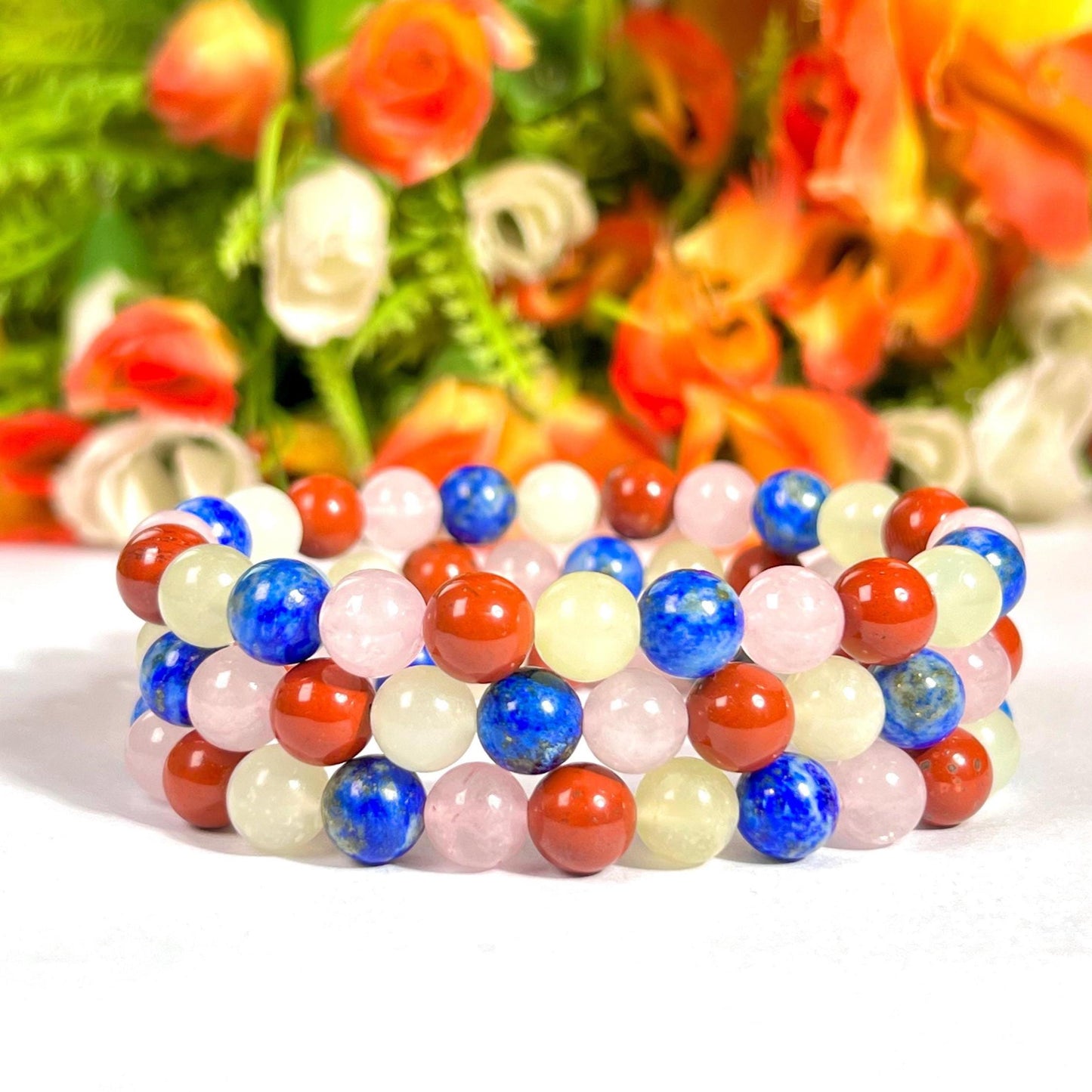 Taurus Zodiac Sign Stone Bracelet | Planet Venus Bracelet | Element Earth Bracelet | Red Jasper, Burma Jade, Lapis Lazuli,Rose Quartz
