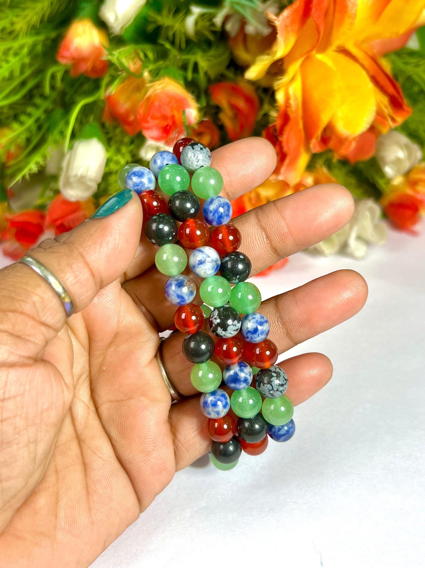 Virgo Zodiac Sign Stone Bracelet Planet Mercury Element Earth Bracelet Snowflake Obsidian,G Aventurine,Sodalite,Red Jasper Bracelet 8 mm