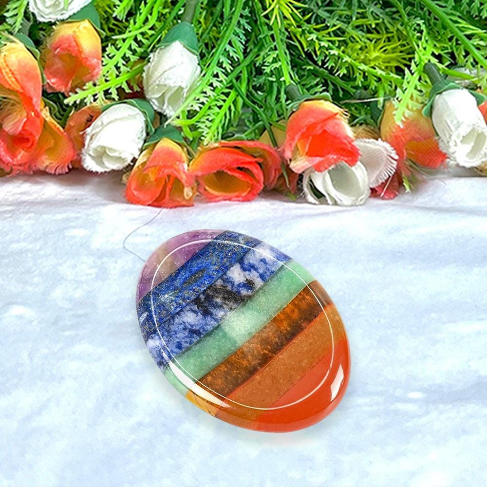 7 Seven Chakra Stone Worry Stone – Crystal Worry Stone – Pocket Stone – Healing Crystal - 4cmx3cm Thumb Stone One (1) Piece