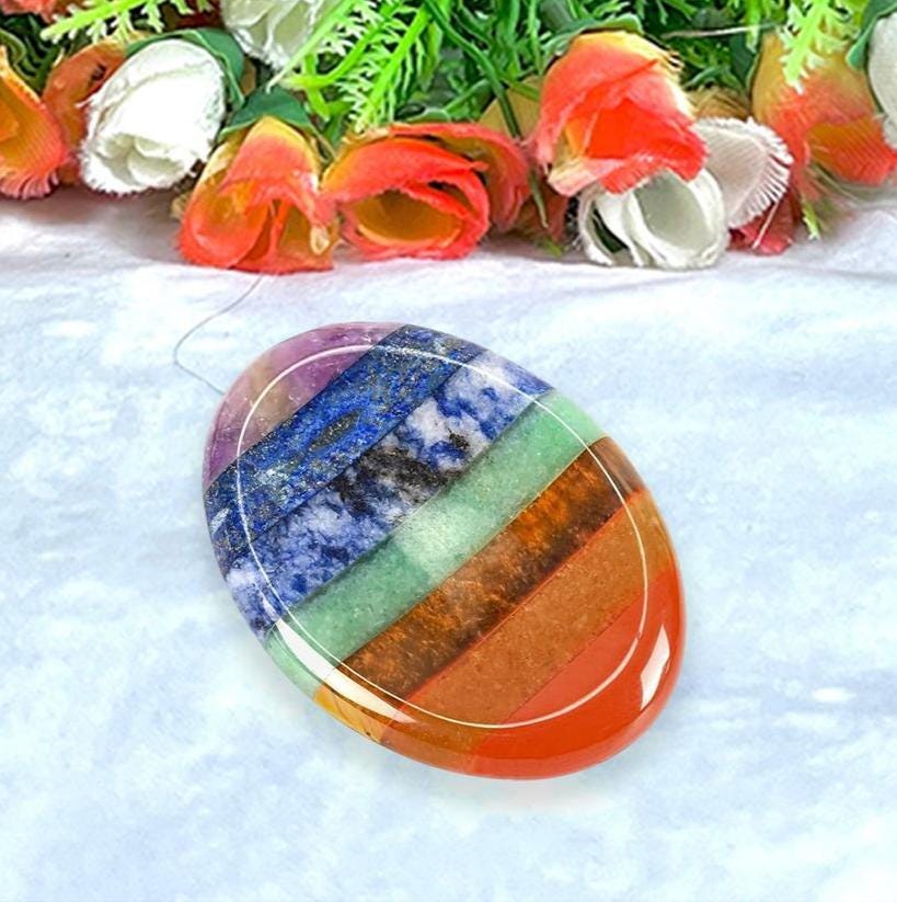 7 Seven Chakra Stone Worry Stone – Crystal Worry Stone – Pocket Stone – Healing Crystal - 4cmx3cm Thumb Stone One (1) Piece