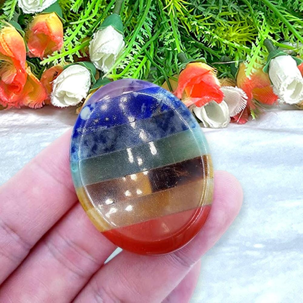 7 Seven Chakra Stone Worry Stone – Crystal Worry Stone – Pocket Stone – Healing Crystal - 4cmx3cm Thumb Stone One (1) Piece