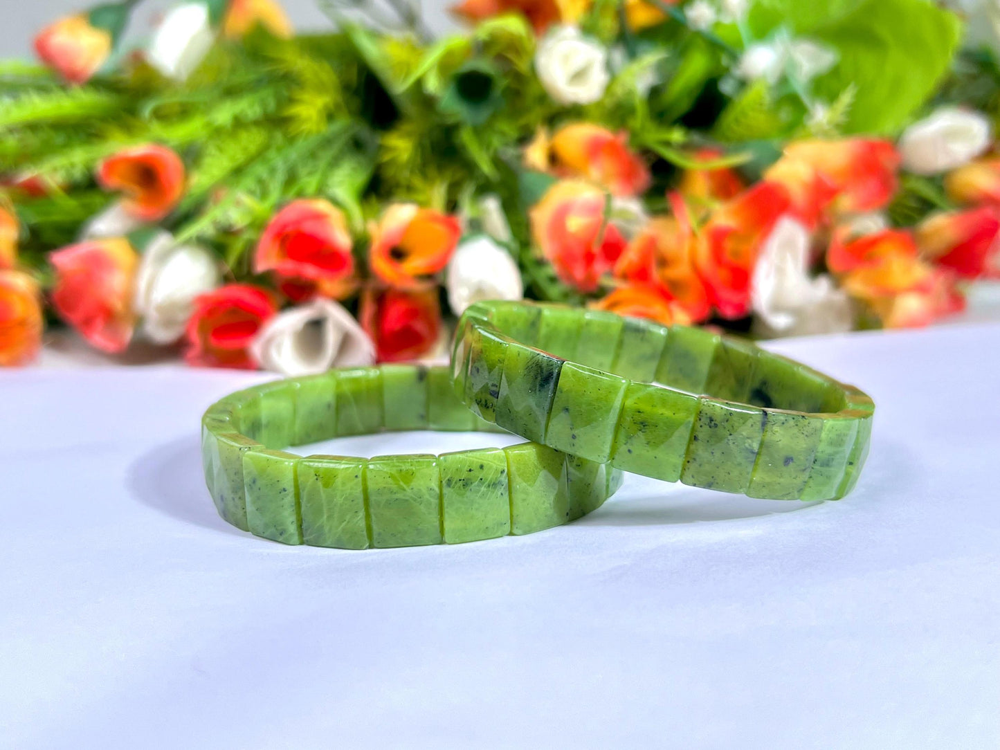 15 MM Nephrite Jade Stone Bracelet l Stretchable Bracelet AAAAA +++++